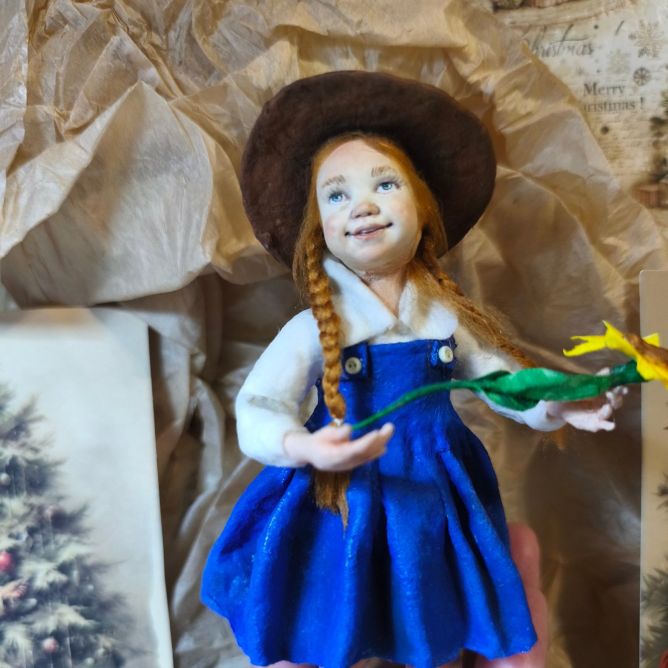 Handmade Doll: Girl with Hat and Flower