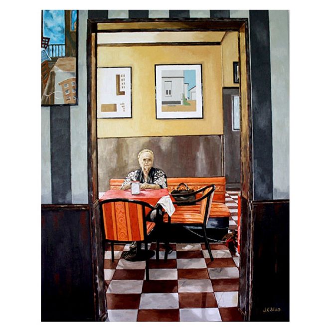 Une femme dans un vieux bar