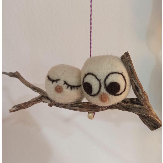 Pair of lucky owls Felt ornament Handmade wool decoration