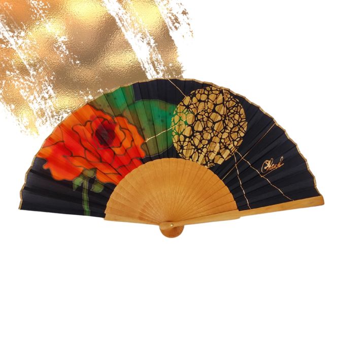Midnight Bloom Silk Fan – Hand-painted folding fan in black and gold – Luxury Spanish artisan accessory 11