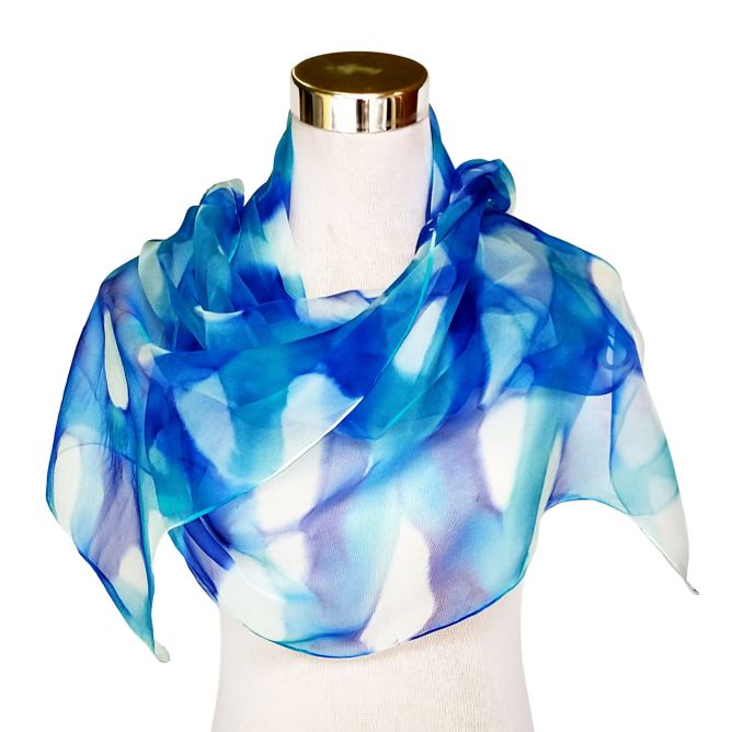 Bufanda de seda de gasa azul abstracta: diseño elegante para eventos formales y fiestas, 18 x 72 pulgadas