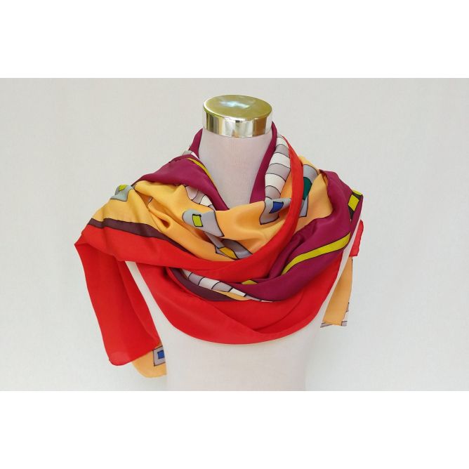 Bufanda de seda pintada a mano, regalo para mujer, bufanda de seda grande, chal de seda geométrico para ella, bufanda de boda de verano, 36 x 72 pulgadas