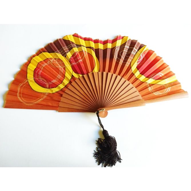 Abanico de seda pintado a mano de lujo con diamantes de imitación / Abanico plegable exclusivo de ámbar y oro / Abanico artesanal español con borla