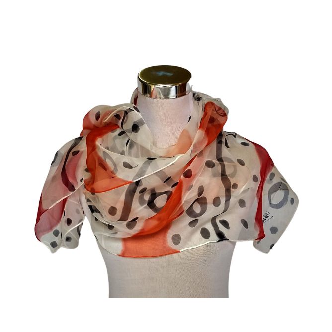 Hand-painted silk chiffon scarf: Abstract red and black scarf