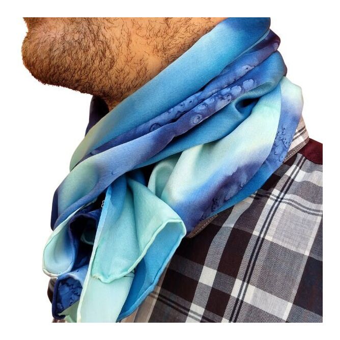 CALENTADOR DE CUELLO PINTADO A MANO, pañuelo de seda natural de satén azul marino para él, corbata de seda de tamaño mediano, pañuelo de moda verde azulado para hombre, regalo para él