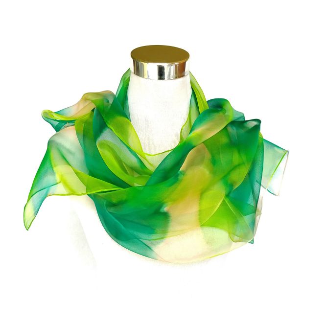 Bufanda de gasa verde lima pintada a mano - Elegante chal de seda