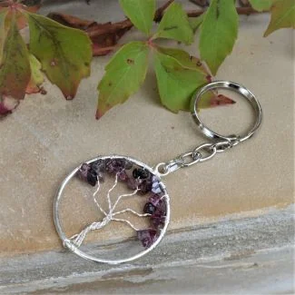 Porte-clés Arbre de Vie avec éclats de tourmaline multicolores