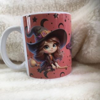 Handmade Witch Mug with Black Cat
