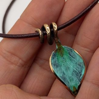 Handmade Branch Pendant in Bronze with Green Pigment