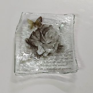 PAPILLONS - Bol en verre fait main orné de roses et de papillons