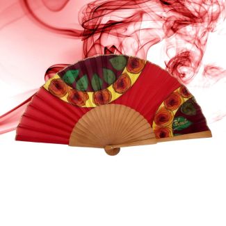 Abanico de seda español pintado a mano: Arte floral rojo pasión