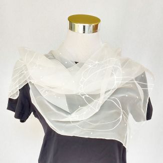 PAÑUELO DE SEDA DE GASA, Chal con diseño floral pintado a mano, Chal de seda blanco, Pañuelo de seda con flores, Chal de boda de verano, 18 x 72 pulgadas