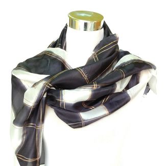 Bufanda de seda pintada a mano en blanco y negro, chal de boda largo de lujo para mujer, regalo para mujer jefa, 18 x 72 pulgadas