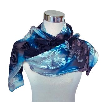 Bufanda de terciopelo de seda teñida a mano de lujo: chal floral desgastado