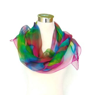 Bufanda de seda con diseño abstracto pintada a mano, chal ligero colorido de seda de gasa, bufanda de seda artística para regalo de esposa