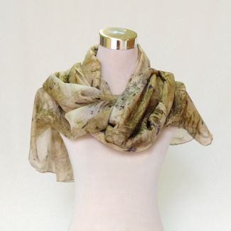 Bufanda de seda floral hecha a mano, chal de seda grande hecho con hojas de árboles, regalo para mujeres amantes de la botánica y la naturaleza, 72x36 pulgadas