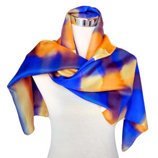 Pañuelo de seda pintado a mano – Habotai azul y dorado