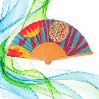 Abanico de Seda Brisa Oceánica – Abanico Plegable Turquesa y Fucsia Pintado a Mano – Accesorio Artesanal Español de Lujo