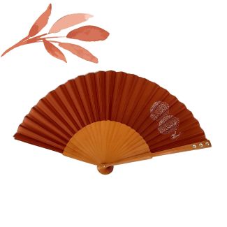 Abanico plegable de seda color terracota: elegante abanico pintado a mano con pedrería