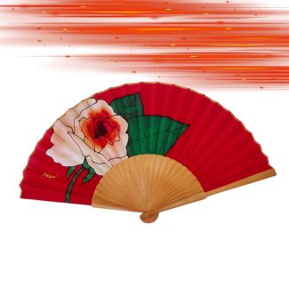 Abanico plegable de seda roja hecho a mano: accesorio floral español