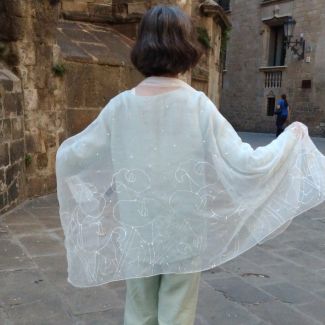 Bufanda de seda para boda, bufanda blanca pintada a mano, bufanda larga de gasa, chal de seda para novia, chal de novia blanco, bufanda de seda para boda