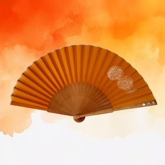 Abanico plegable de seda ámbar: lujoso abanico pintado a mano con pedrería