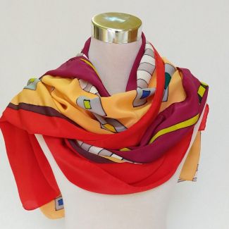 Bufanda de seda pintada a mano, regalo para mujer, bufanda de seda grande, chal de seda geométrico para ella, bufanda de boda de verano, 36 x 72 pulgadas