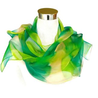 Bufanda de gasa verde lima pintada a mano - Elegante chal de seda