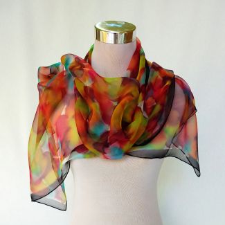 Bufanda de seda con acuarela vibrante – Chal de gasa pintado a mano – Chal artístico ligero de 180 x 45 cm