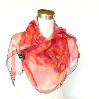Pañuelo de seda con efecto puesta de sol ardiente – Chal de gasa pintado a mano – Chal ligero de lujo de 180 x 45 cm