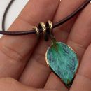 Handmade Branch Pendant in Bronze with Green Pigment