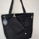 designer maxi bag with matching toiletry bag, black