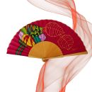 Abanico de seda color vino tinto hecho a mano – Hojas tropicales