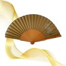 Abanico plegable de seda dorada: accesorio de lujo pintado a mano con detalles de cristal