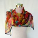 Bufanda de seda con acuarela vibrante – Chal de gasa pintado a mano – Chal artístico ligero de 180 x 45 cm