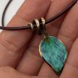 Handmade Branch Pendant in Bronze with Green Pigment 2