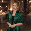 Hand-painted emerald green silk scarf