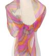 Bufanda de gasa de seda natural pintada a mano en vibrantes tonos rosa, naranja y gris 3