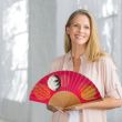 Handmade fuchsia silk folding fan – Geometric design