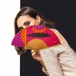 Abanico de seda geométrico llamativo / Abanico plegable rosa y naranja pintado a mano / Abanico español artístico único / Regalo de lujo