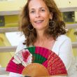 Handmade fuchsia silk fan – White Spanish folding fan