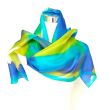 Gran bufanda de seda abstracta en azul y lima: elegante accesorio de moda para mujer, 45 x 183 cm