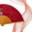 Handmade wine-red silk fan – Tropical leaves