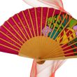 Handmade wine-red silk fan – Tropical leaves