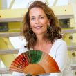 Hand-painted silk fan – Spanish folding fan in terracotta and gradient green tones with gift box