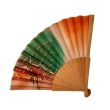 Hand-painted silk fan – Spanish folding fan in terracotta and gradient green tones with gift box 7