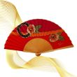 Abanico de seda roja pintado a mano – Abanico plegable español con rosas doradas