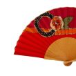 Hand-painted red silk fan – Spanish folding fan with golden roses 2