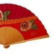 Abanico de seda roja pintado a mano – Abanico plegable español con rosas doradas 3