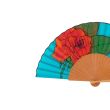 Abanico de seda turquesa pintado a mano – Rosa naranja